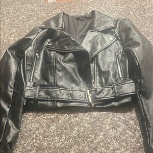 SHEIN Black Faux Leather Moto Jacket